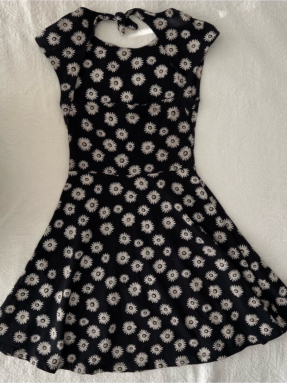 Aritzia Talula Black Mini Dress with Cream Daisy Print